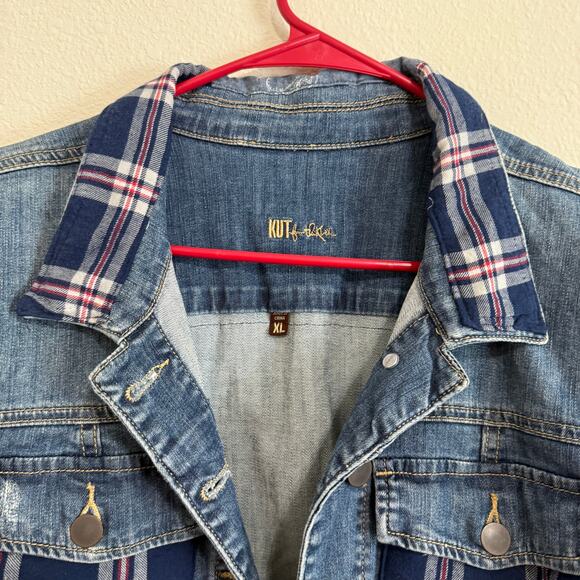Upcycled Kit From The Kloth Amelia Denim Trucker Jacket w/Flannel Shirt Size XL - Picture 3 of 12